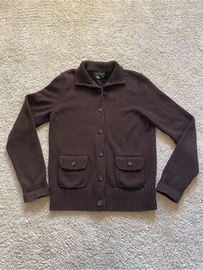 Lauren Ralph Lauren Dark Brown Button-Front Cardigan Sweater Size S